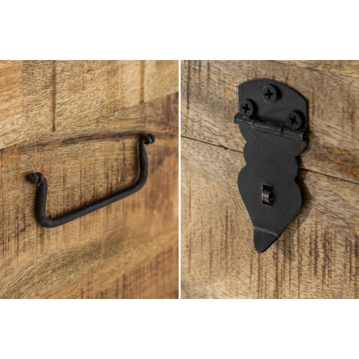 Zoom sur les détails de la table basse ou banc MERAX 115cm en bois de manguier