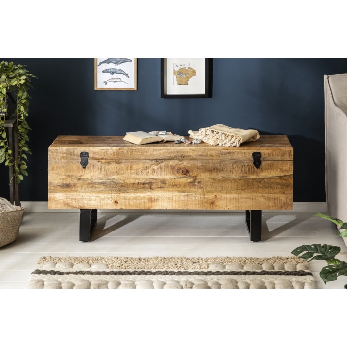 Table basse ou banc MERAX 115cm en bois de manguier vue de face