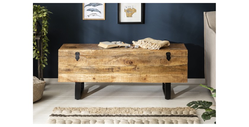 Table basse ou banc MERAX 115cm en bois de manguier vue de face