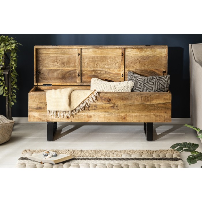 Table basse ou banc MERAX 115cm en bois de manguier ouvert