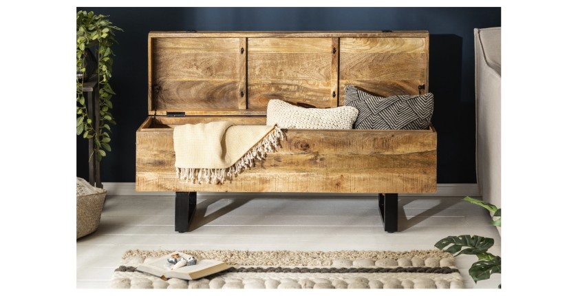 Table basse ou banc MERAX 115cm en bois de manguier ouvert