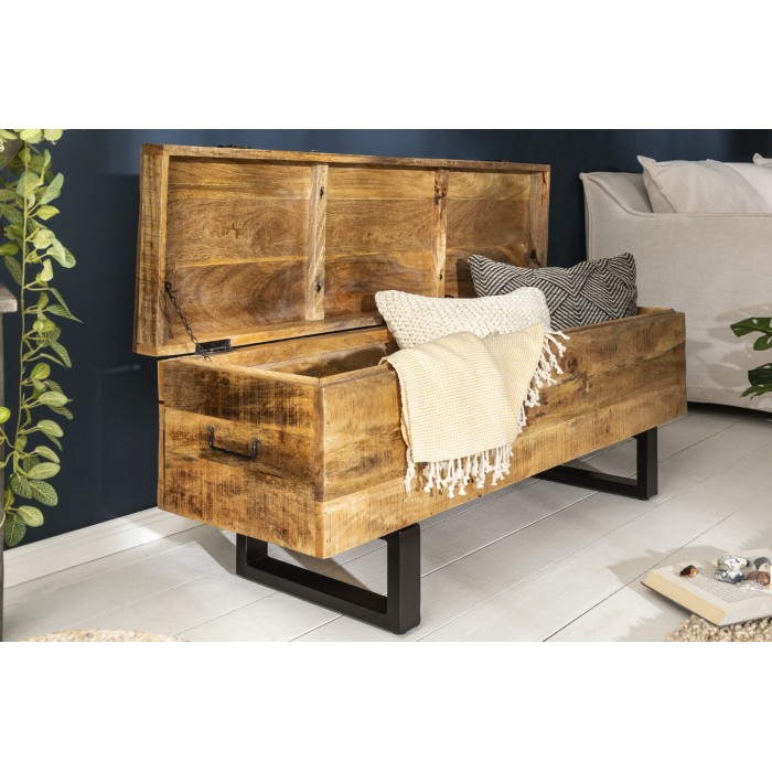 Table basse ou banc MERAX 115cm en bois de manguier ouvert vue de côté