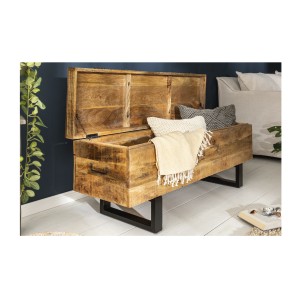 Table basse ou banc MERAX 115cm en bois de manguier ouvert vue de côté
