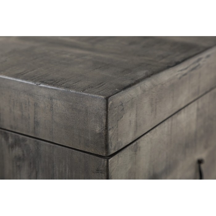 Tavolino basso o panca contenitore MERAX 115 cm grigio in legno massiccio e metallo stile industriale