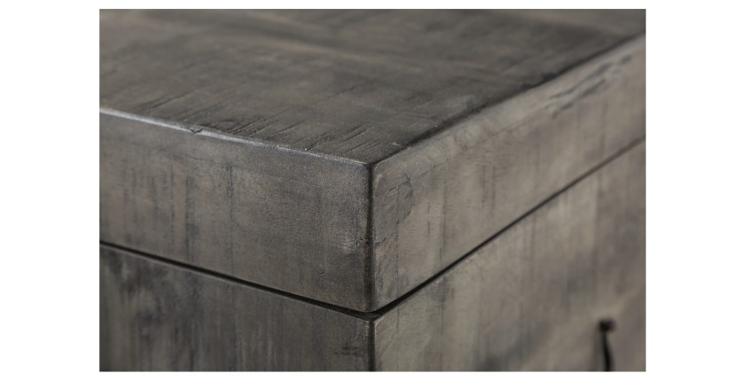 Zoom sur le coin de la table basse ou banc coffre MERAX 115cm grise