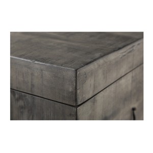 Zoom sur le coin de la table basse ou banc coffre MERAX 115cm grise