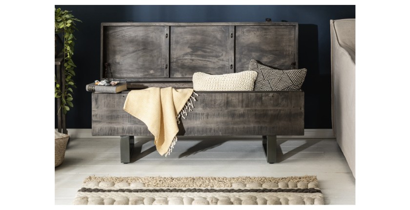 Table basse ou banc coffre MERAX 115cm grise ouverte