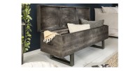Table basse ou banc coffre MERAX 115cm grise ouverte vue de côté
