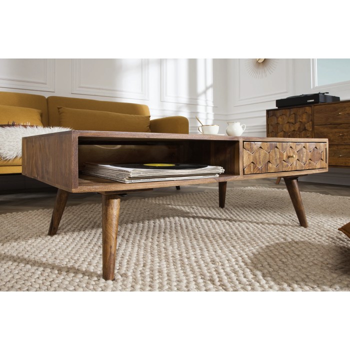 Table basse SCANI 100cm en bois de Sheesham vue de côté