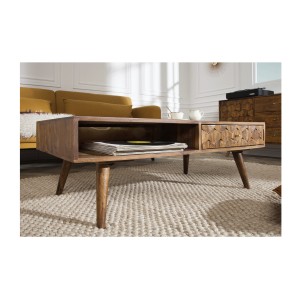 Table basse SCANI 100cm en bois de Sheesham vue de côté