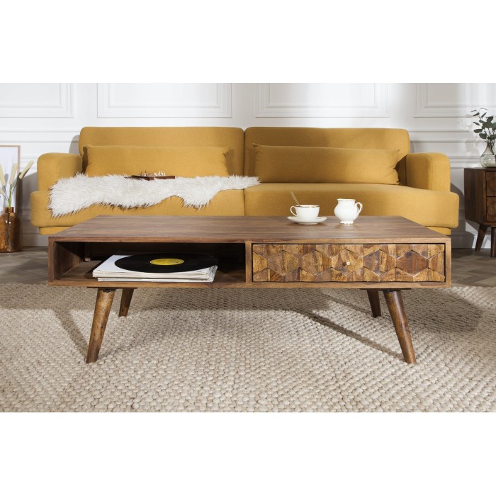 Table basse SCANI 100cm en bois de Sheesham vue de face