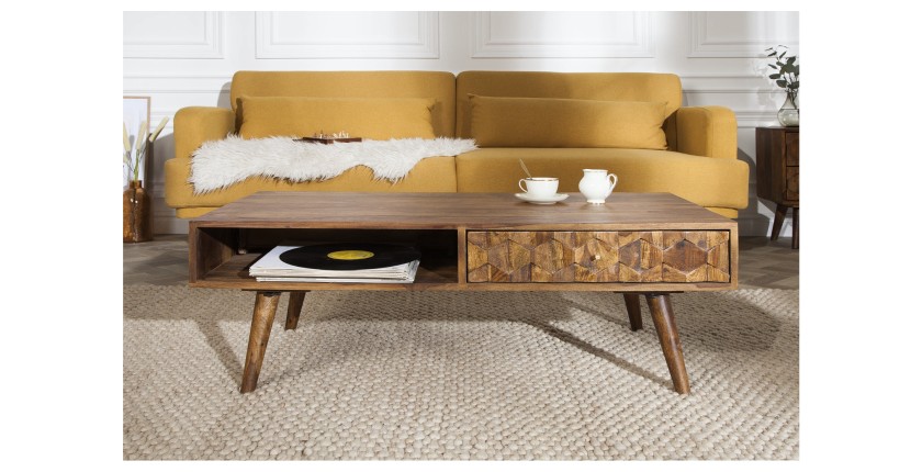 Table basse SCANI 100cm en bois de Sheesham vue de face