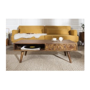 Table basse SCANI 100cm en bois de Sheesham vue de face