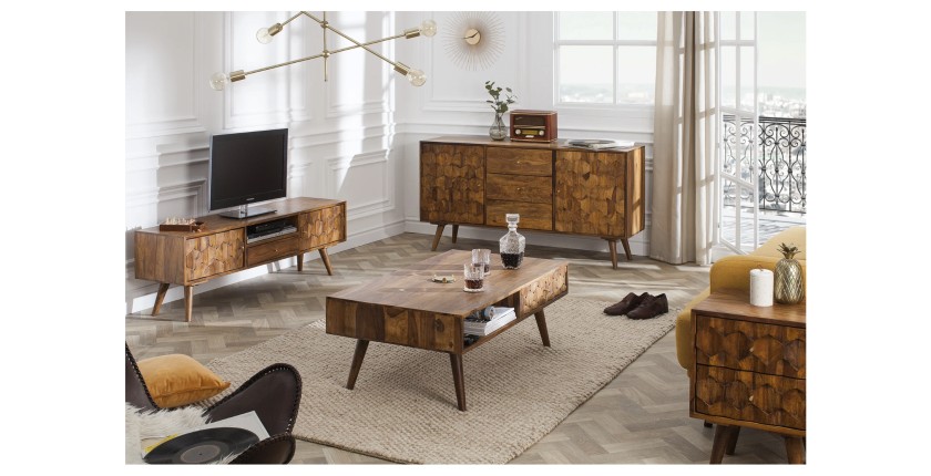 Table basse SCANI 100cm en bois de Sheesham vue éloignée