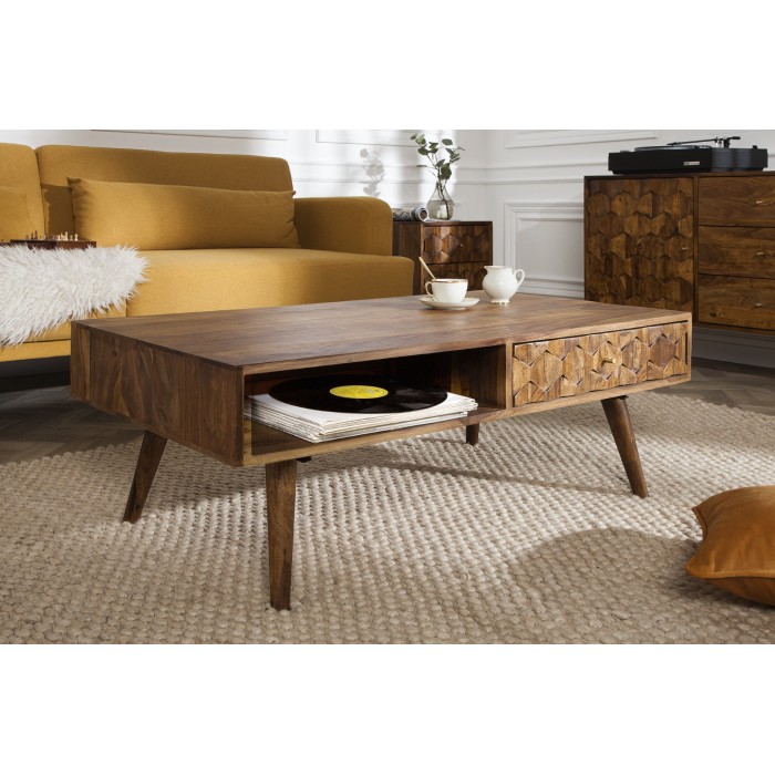 Table basse SCANI 100cm en bois de Sheesham mise en situation