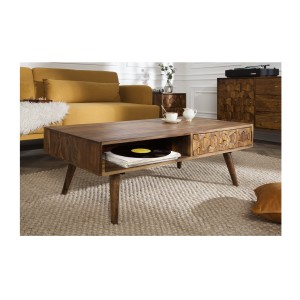 Table basse SCANI 100cm en bois de Sheesham mise en situation