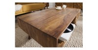 Zoom sur le plateau de la table basse SCANI 100cm en bois de Sheesham