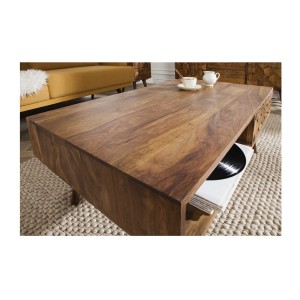 Zoom sur le plateau de la table basse SCANI 100cm en bois de Sheesham