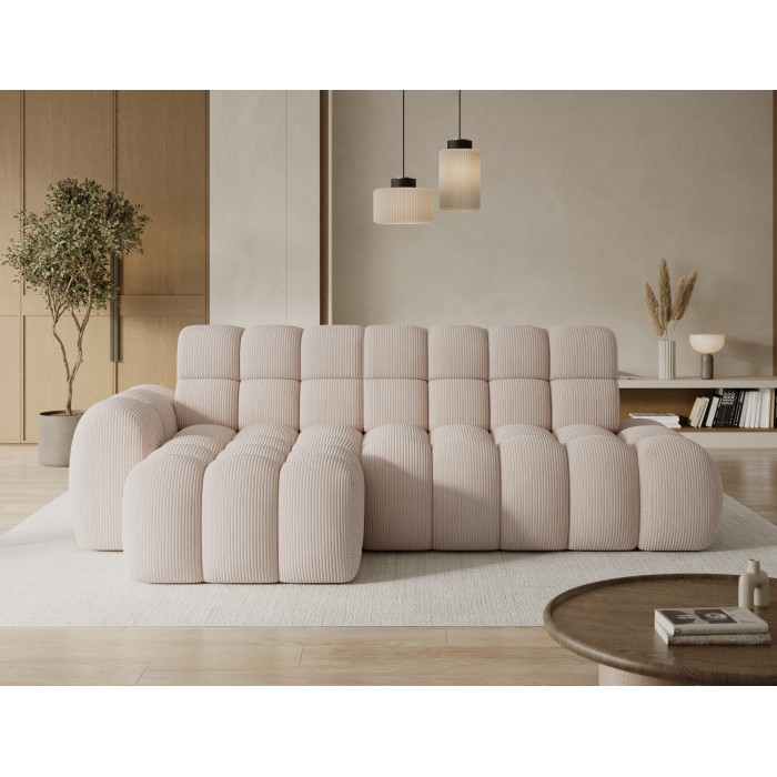 Ecksofa BULLA 3-Sitzer in Beige – Cordvelours mit elektrischer Sitzverlängerung