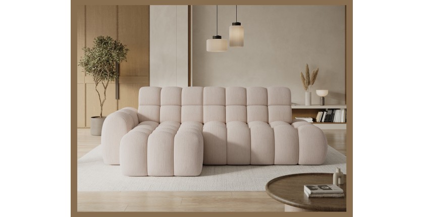 Ecksofa BULLA, umwandelbar, 3-sitzig, beige – Cord samt elektrischer Sitzverlängerung