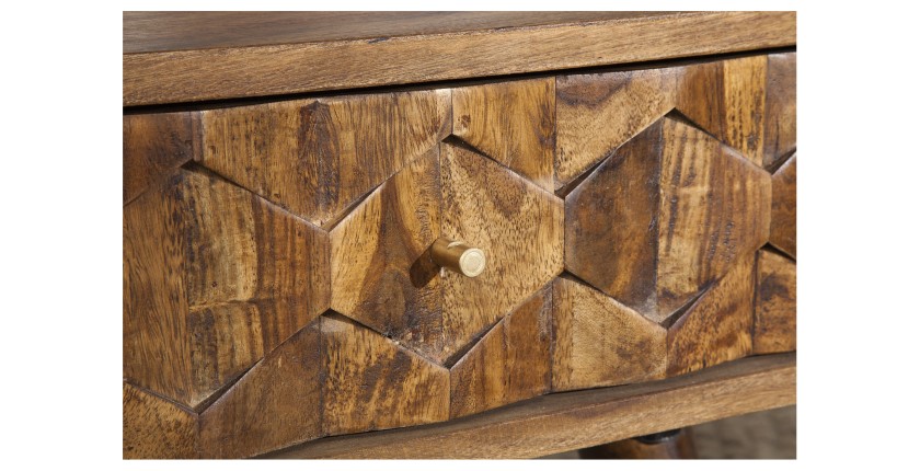 Zoom sur le tiroir de la table basse SCANI 100cm en bois de Sheesham
