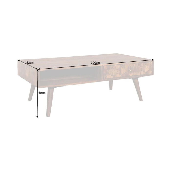Table basse SCANI 100cm en bois de Sheesham dimensions
