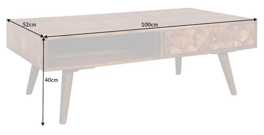 Table basse SCANI 100cm en bois de Sheesham dimensions