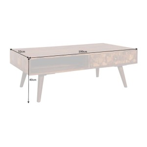 Table basse SCANI 100cm en bois de Sheesham dimensions