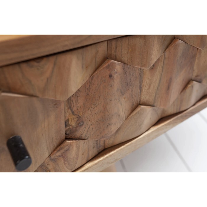 Zoom sur la façade du tiroir de la table basse SCANI 100cm en bois d'acacia