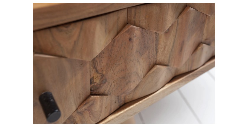 Zoom sur la façade du tiroir de la table basse SCANI 100cm en bois d'acacia