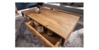 Table basse SCANI 100cm en bois d'acacia avec tiroirs ouverts