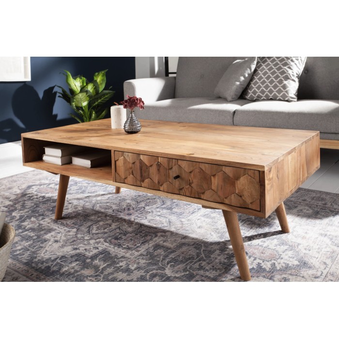 Table basse SCANI 100cm en bois d'acacia mise en situation