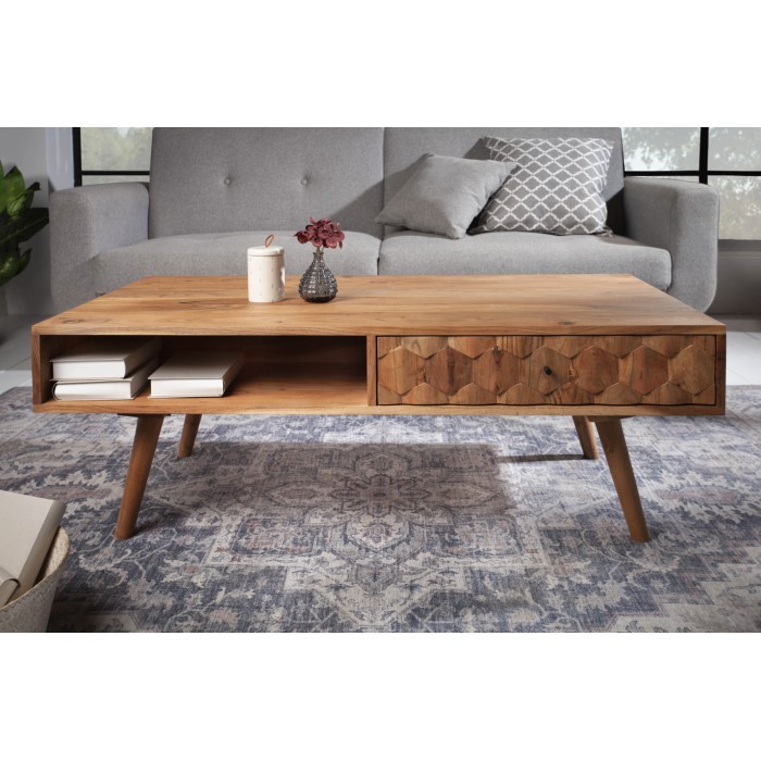 Table basse SCANI 100cm en bois d'acacia vue de face