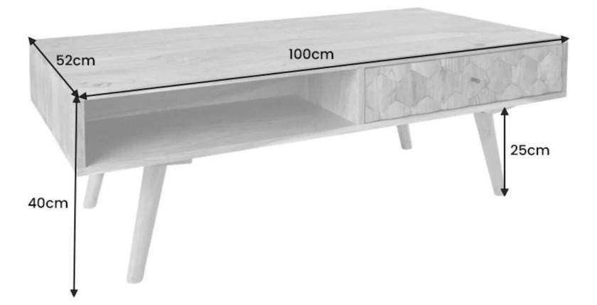 Table basse SCANI 100cm en bois d'acacia dimensions