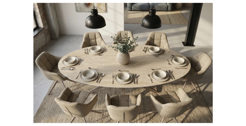 Zoom sur le plateau vu de haut de la table de salle à manger AVELIS 220cm