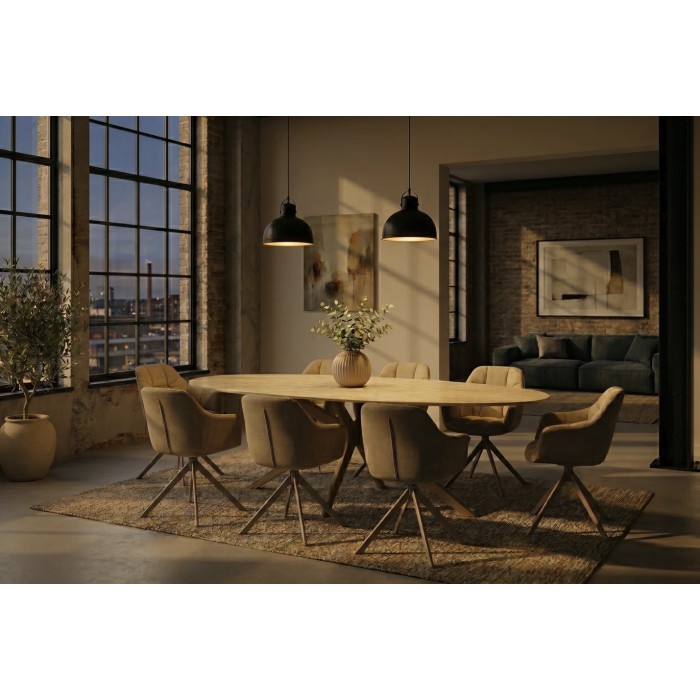 Table de salle à manger AVELIS 220cm vue éloignée et de nuit