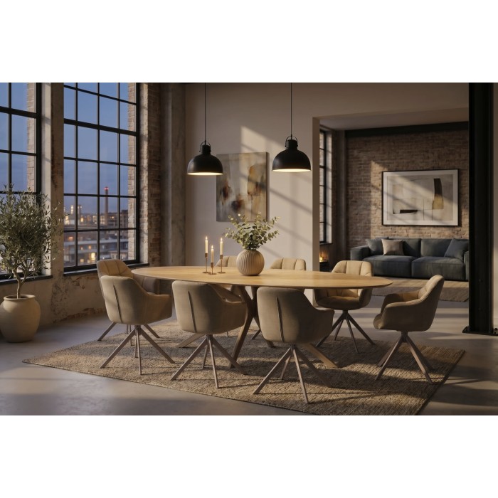 Table de salle à manger AVELIS 220cm dans un décor 3D de nuit