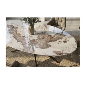 Zoom sur le plateau de la table de salle à manger AVELIS 220cm effet marbre