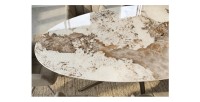 Zoom sur le bord arrondi de la table de salle à manger AVELIS 220cm effet marbre