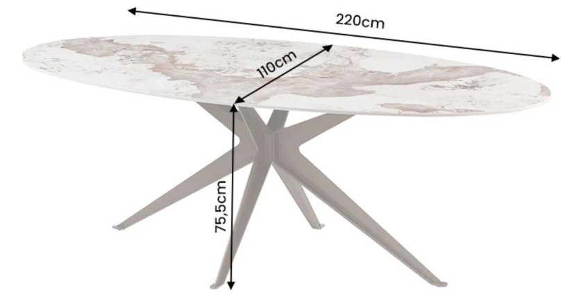 Table de salle à manger AVELIS 220cm effet marbre dimensions
