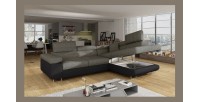 Canapé d’angle convertible MENTON gris bouclé – 4 places avec coffre et têtières