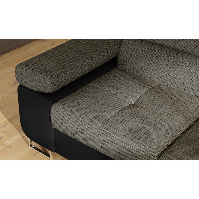 Canapé d’angle convertible MENTON gris bouclé – 4 places avec coffre et têtières