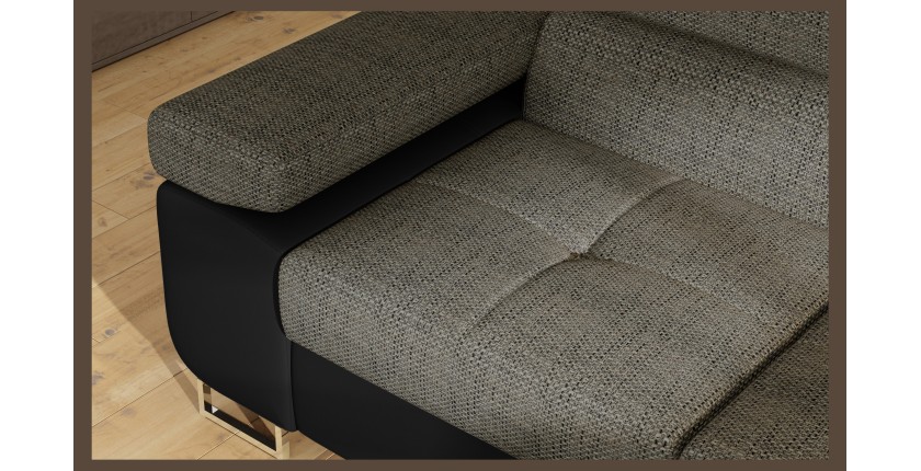 Canapé d’angle convertible MENTON gris bouclé – 4 places avec coffre et têtières