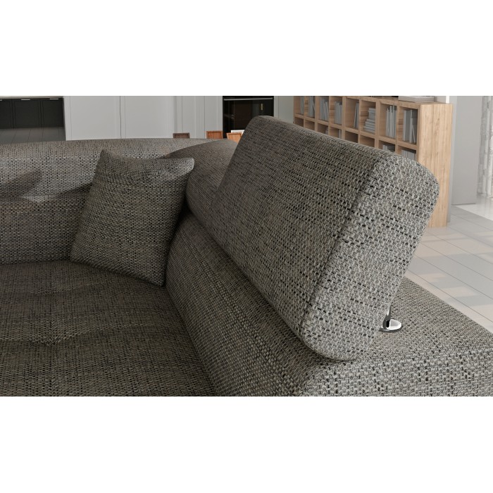 Canapé d’angle convertible MENTON gris bouclé – 4 places avec coffre et têtières