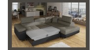 Canapé d’angle convertible MENTON gris bouclé – 4 places avec coffre et têtières