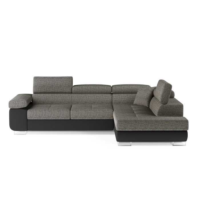 Canapé d’angle convertible MENTON gris bouclé – 4 places avec coffre et têtières