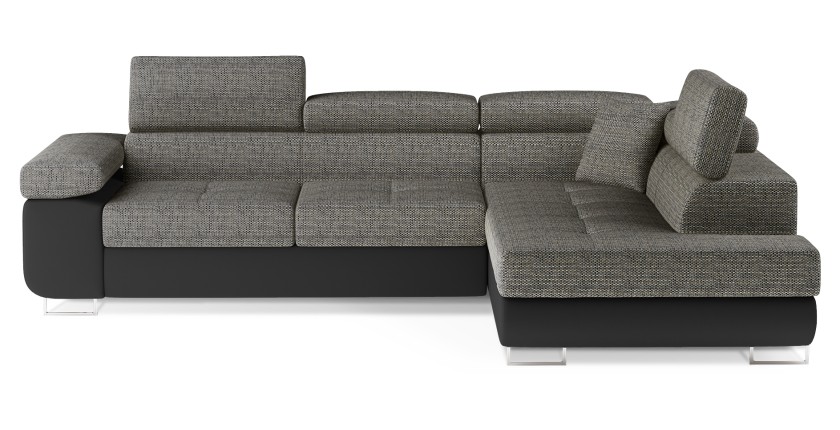 Canapé d’angle convertible MENTON gris bouclé – 4 places avec coffre et têtières