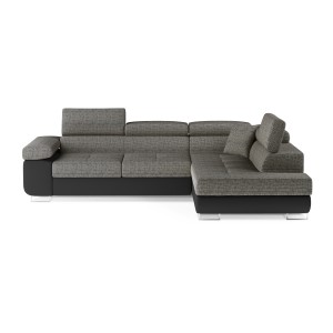 Canapé d’angle convertible MENTON gris bouclé – 4 places avec coffre et têtières