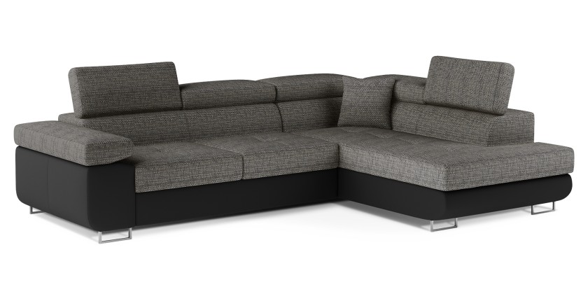 Canapé d’angle convertible MENTON gris bouclé – 4 places avec coffre et têtières