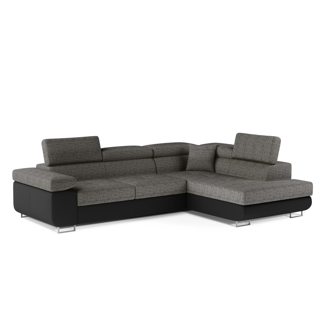 Canapé d’angle convertible MENTON gris bouclé – 4 places avec coffre et têtières